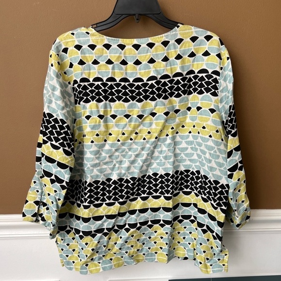 HOT COTTON PETITE Womens Patterned Linen Top Cardigan Size Large Retro Vintage - Picture 4 of 4